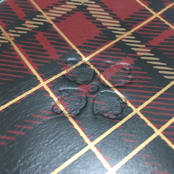 Patricia Nash Diamante Leather Round Zip Jewelry Case Bag Plaid Tartan Red Pouch - Picture 8 of 11